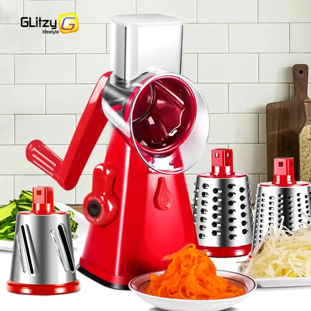 Manual Rotary Cheese Grater 3 In 1 Professional Drum Vegetable Cutter Slicer Chopper Spiralizer Mandolina for Kitchen Accessorie