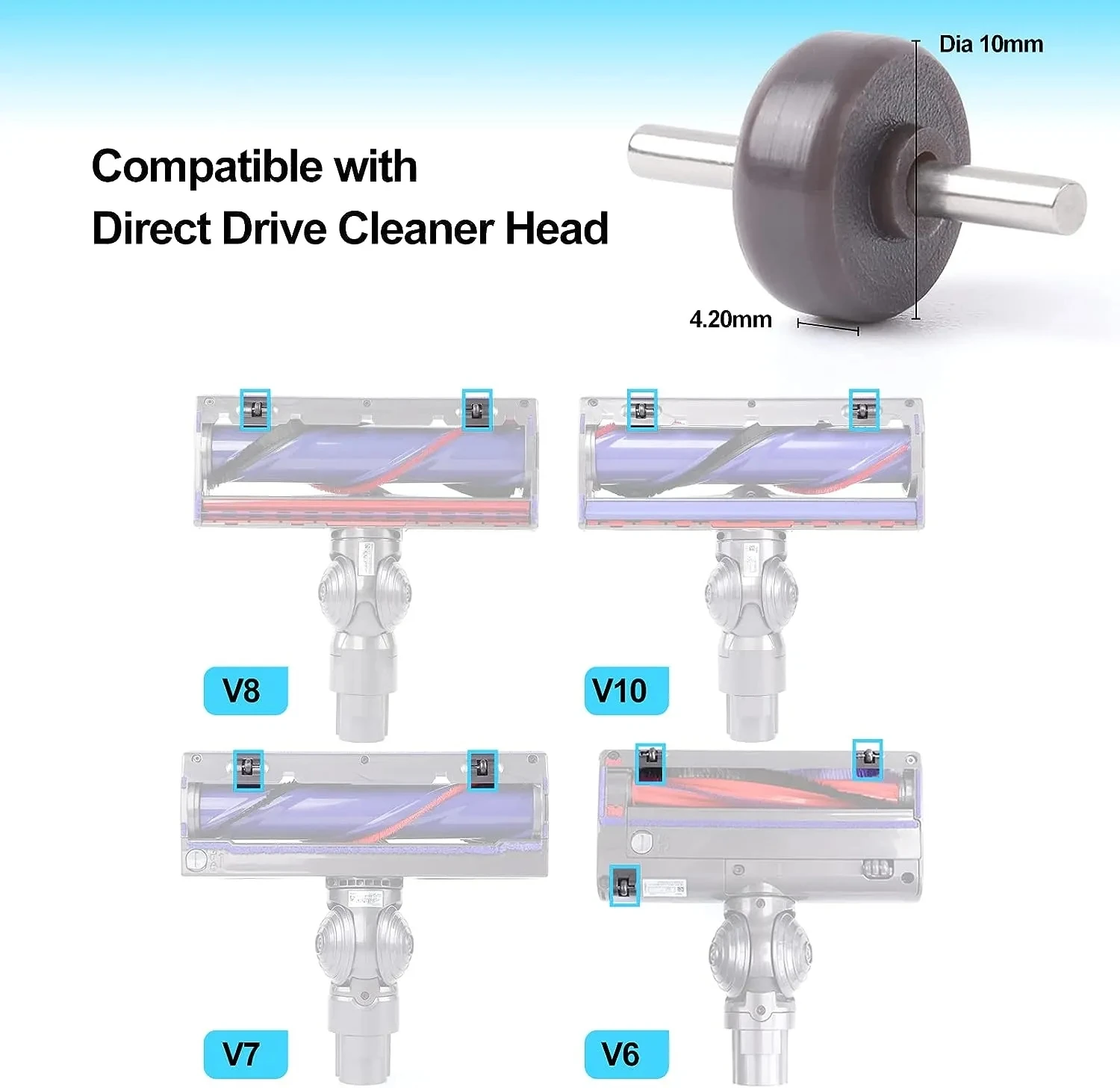 Parte per aspirapolvere Rulli e assi allargati Ruote Testa di azionamento diretto per Dyson V6 V7 V8 V10 V11 DC35 DC45 DC58 DC62 DC Series