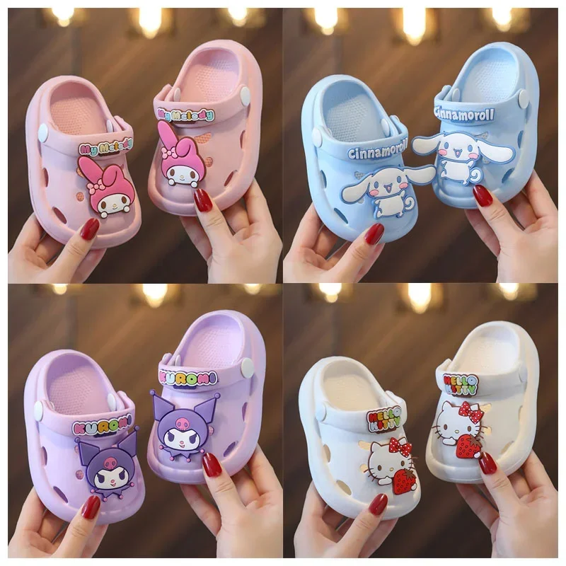 Sanrios My Melody Cinnamoroll Kuromi Hellokittys Children Clogs Kawaii Breathable Non-slip Slipper Cute Beach Sandals Kids Gift