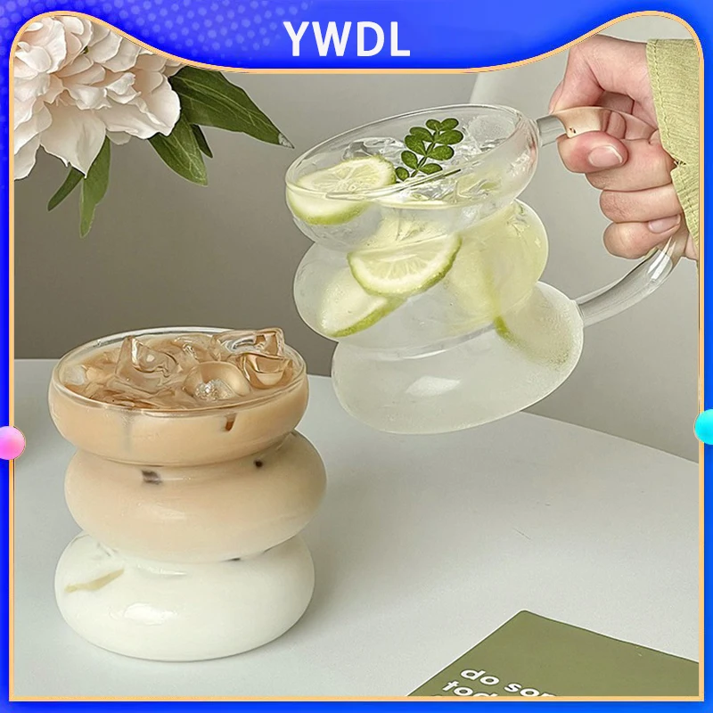 

YWDL Transparent Glass Cup Exquisite Heat-resistant Tumbler Tea Juice Milk Coffee Mug Water Glasses Stripe Mug Drinkware