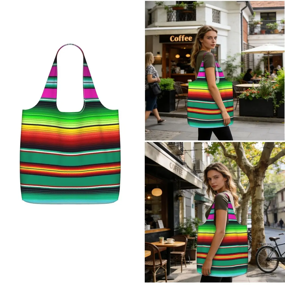 Mexican Indigenous Blanket Shopping Tote Bag Canvas Large Capacity Shoulder Bags Shopper Grocery Handbag for Women