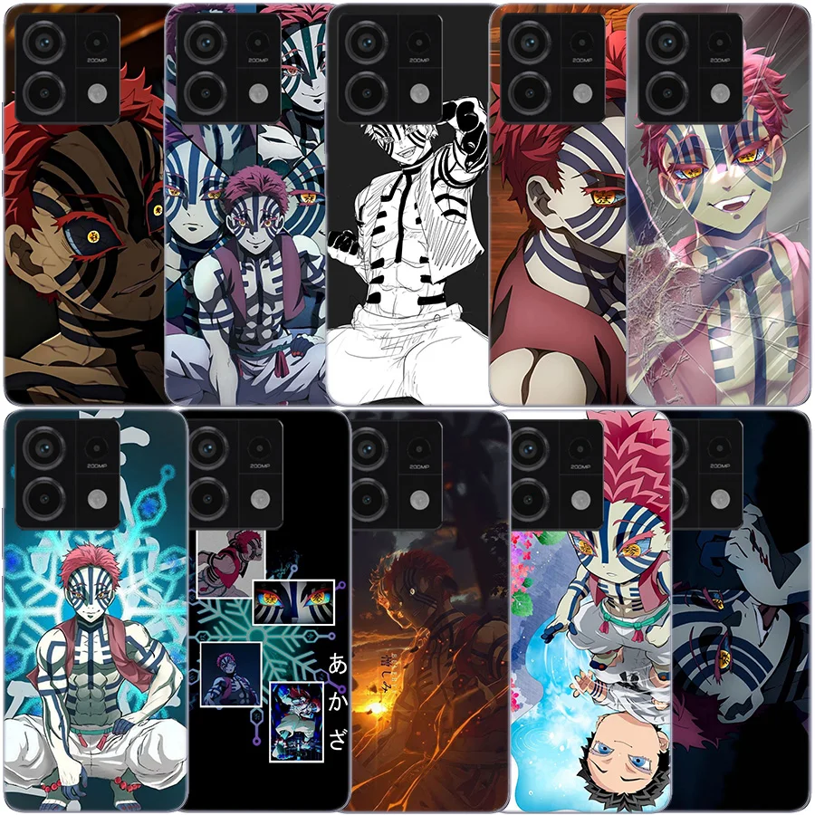 Akaza Demon Slayer Anime Clear Phone Case For Xiaomi Redmi Note 11 11S 11T 11E 10 10S 9 9S 9T 8 8T Pro 7 K70 K60 K20 TPU Pattern