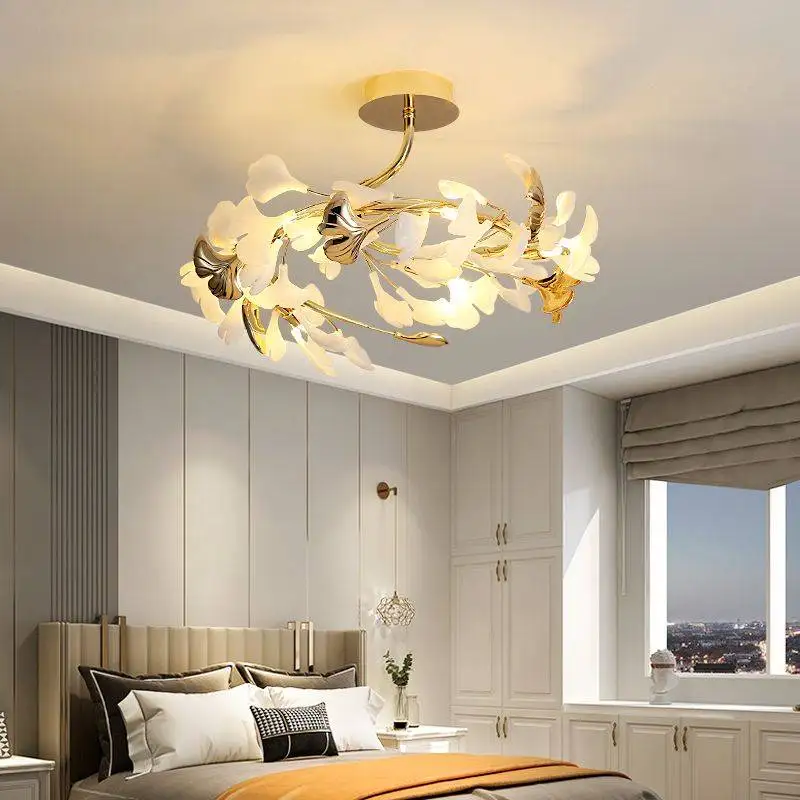 Imagem -02 - Nordic Ginkgo Leaf Teto Lâmpada Led Iluminação Interior Brilhante Sala de Estar Chandelier Sala de Jantar Arte Decoração Home Novo g9 2023