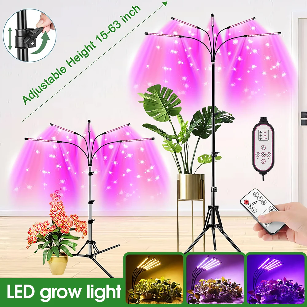 50W Plant Lamp Full Spectrum LED Greenhouse Lamp Grow Light Growth Light 5 Heads 100 LED Full Spectrum Red Blue Yellow Light