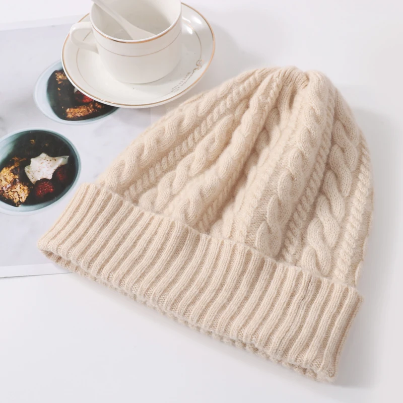 100%Pure Wool Women\'s Winter Hat 2023 Warm Soft Luxury Cashmere Beanies Bonnet Slouchy Street y2k Skullies For Lady