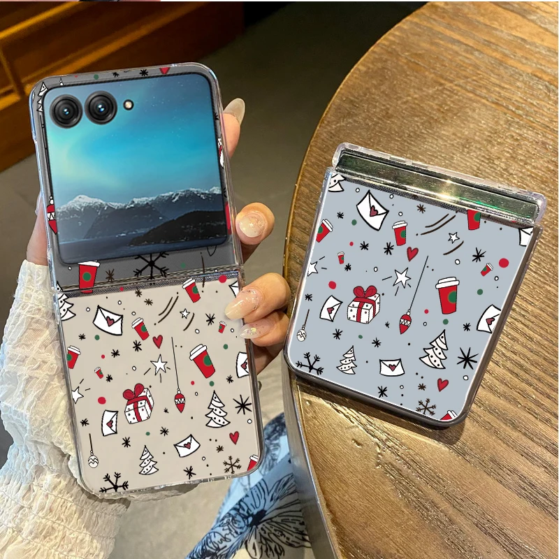 透明電話ケースモトローラ Razr 50 40 ウルトラ Razr40 Razr50 漫画クリスマスプリント折りたたみ耐衝撃バンパーハードカバー