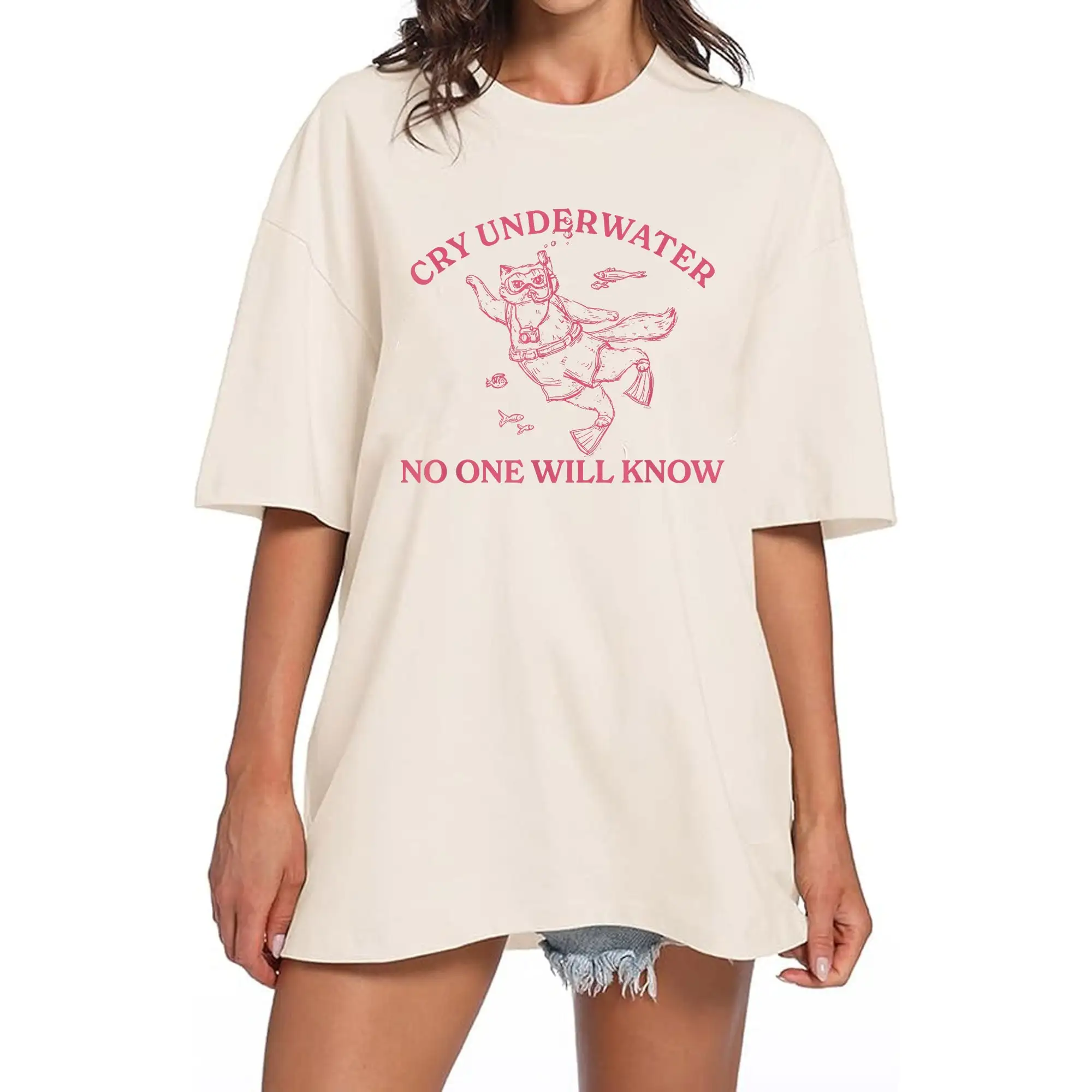 Cry Underwater No One Will Know Mental Health T Shirt Depression Funny CaT Weird meme That Go Hard Goblincore