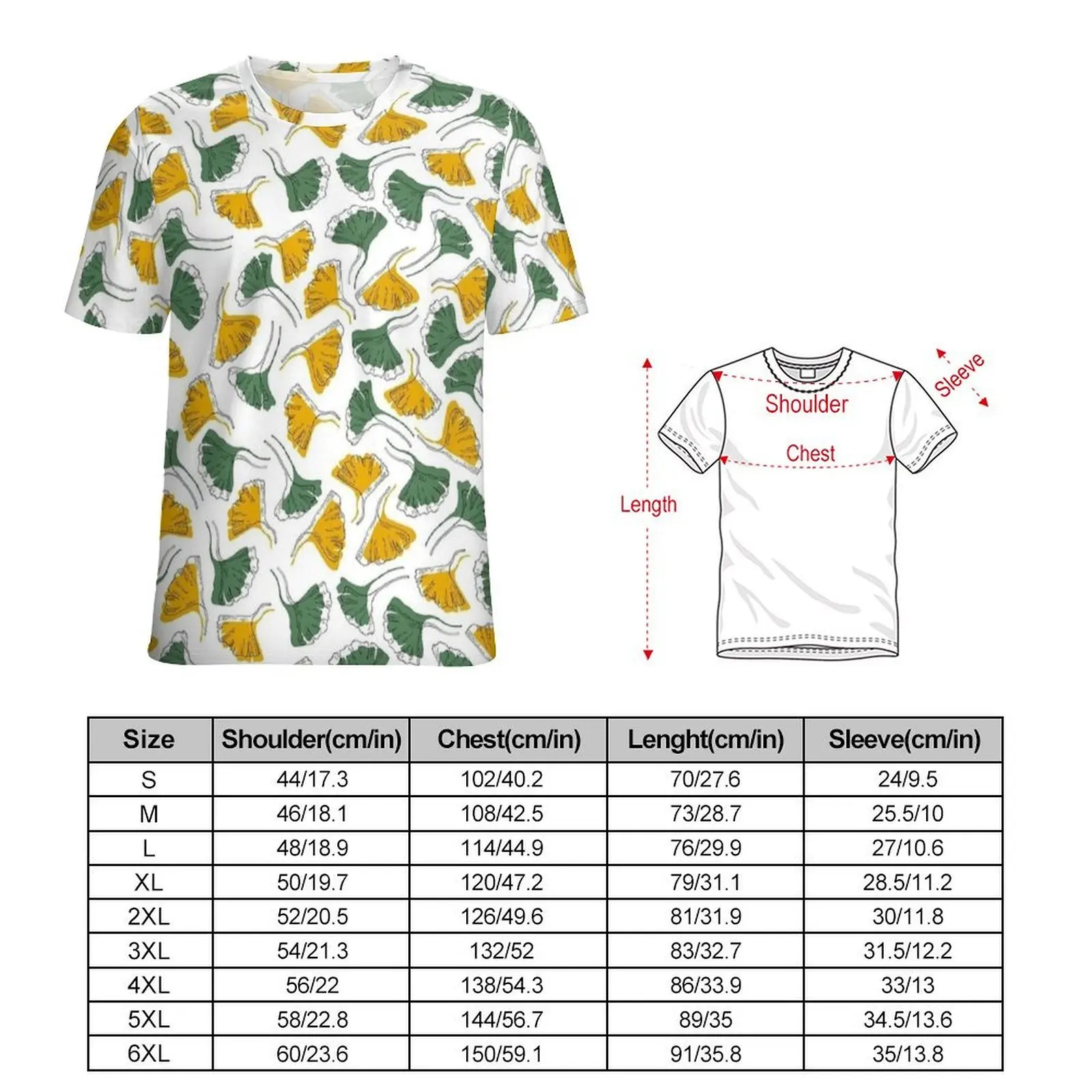 Male Retro Ginkgo Two-Tone Leaf T-Shirt Hip Hop T-Shirts Short Sleeve Custom Tshirt Hot Sale Premium Streetwear Oversize Clothes