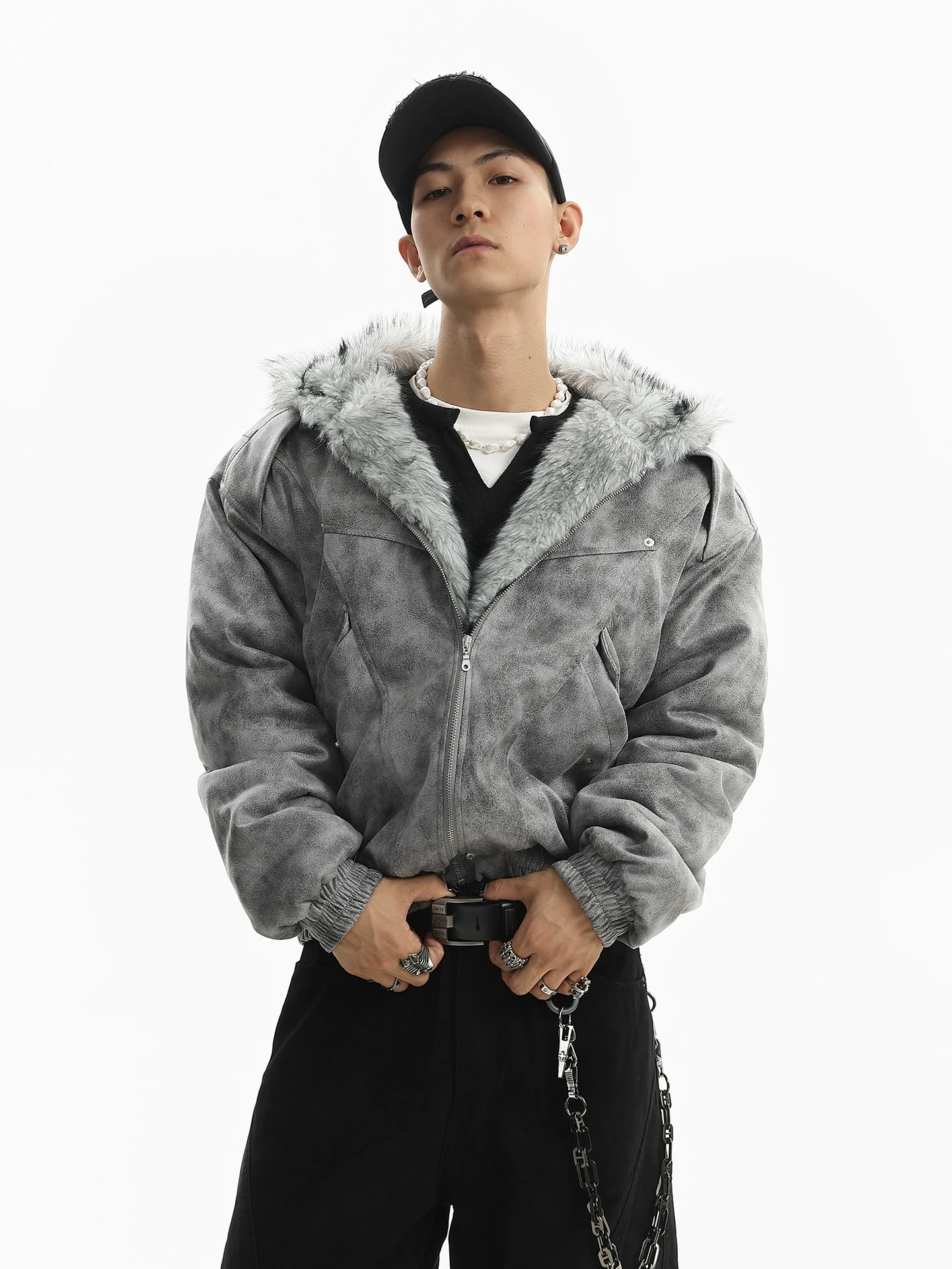 سترات رجالية بقلنسوة عالية الشارع للرجال لشتاء 2025 سترات جديدة بسحاب للرجال معاطف بقلنسوة وأكمام طويلة مزخرفة للجيب #3