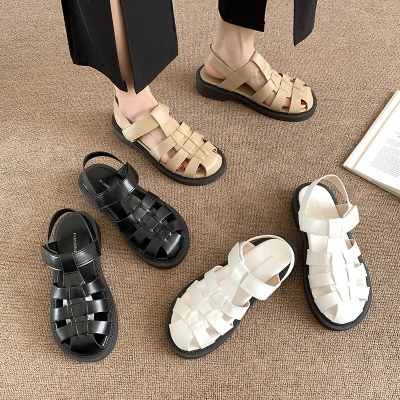 Roman Sandals Breathable 2022 Summer Comfort Shoes for Women Suit Female Beige Clogs With Heel Med Gladiator Flat Fashion Black