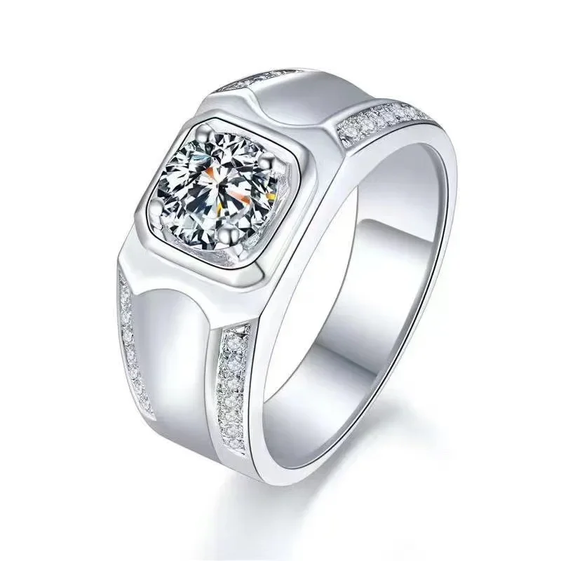 18k ouro branco platina pt950 jóias anéis de luxo para homens moissanite 1 ct d vvs1 incrustação diamante pedra noivado casamento