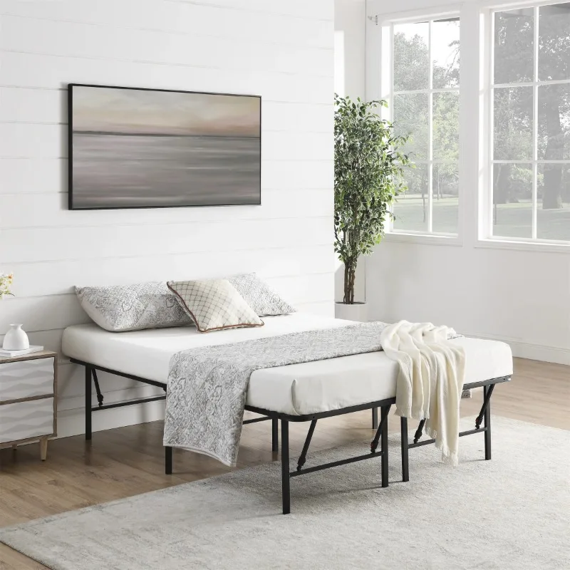 Mainstays 18-Inch High Profile Foldable Steel Platform Bed Frame with Underbed Storage No Box Spring Needed