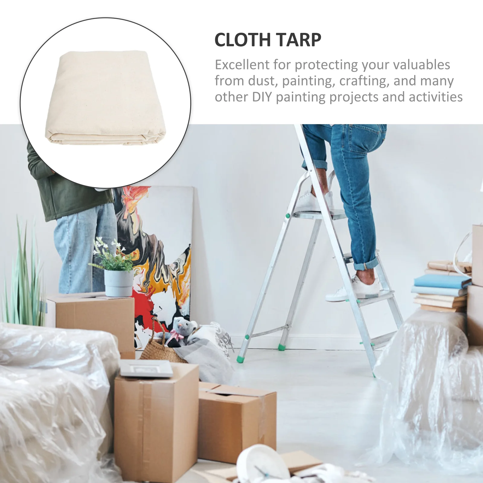 Floor Protector Tarps Painters Cloth Canvas Reusable Dropcloth White Washable Bohemian