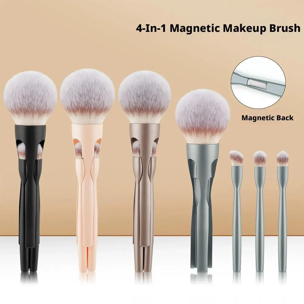 NEW Makeup Powder Brush with Eye Shadow Brush Brushes 4 in-1 All-in-One Magnetic Interlocking Powder Blush Brush Makeup Tools