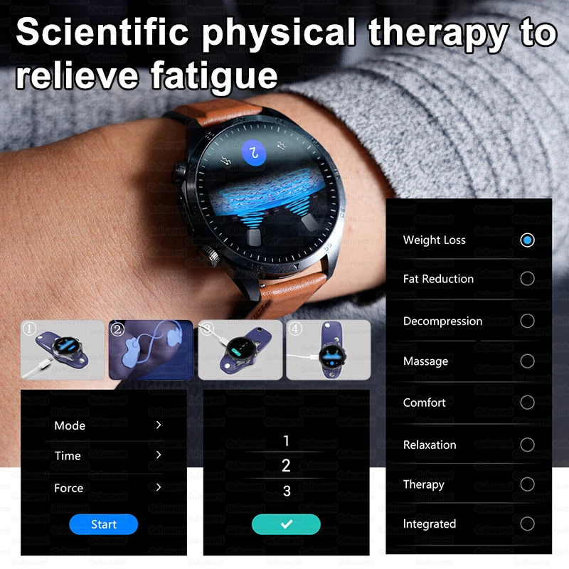 Orologio intelligente per terapia di impulsi professionale ECG + PPG Micro esame fisico Uomo CES Aiuto per il sonno Grasso nel sangue Orologi per la salute dell'acido urico