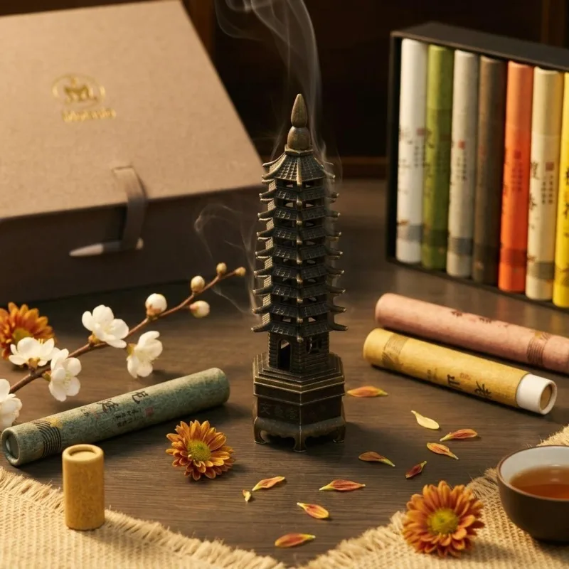Vintage Wenchang Pagoda Incense Burner Set