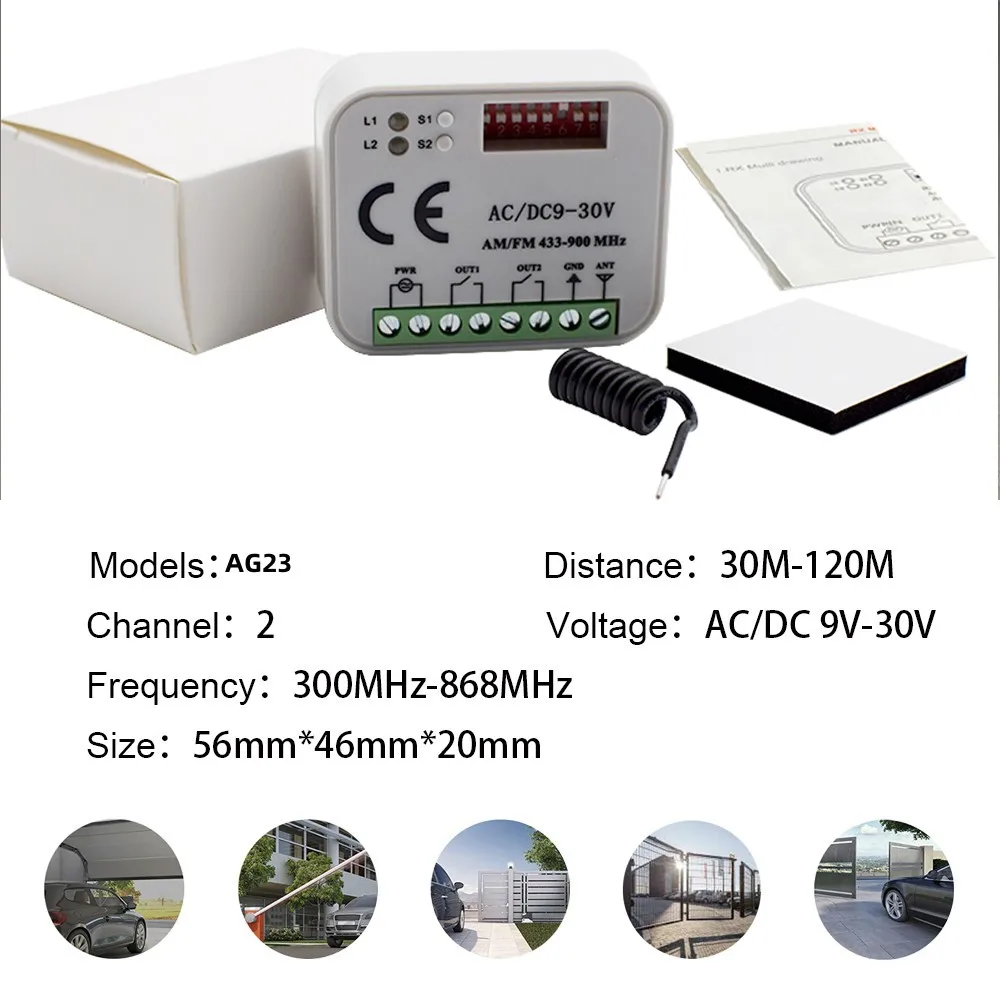 RX- Multi Frequency Garage Door Universal Receiver With 2 Channels Remote Control Dipswitch Receiver Kits
