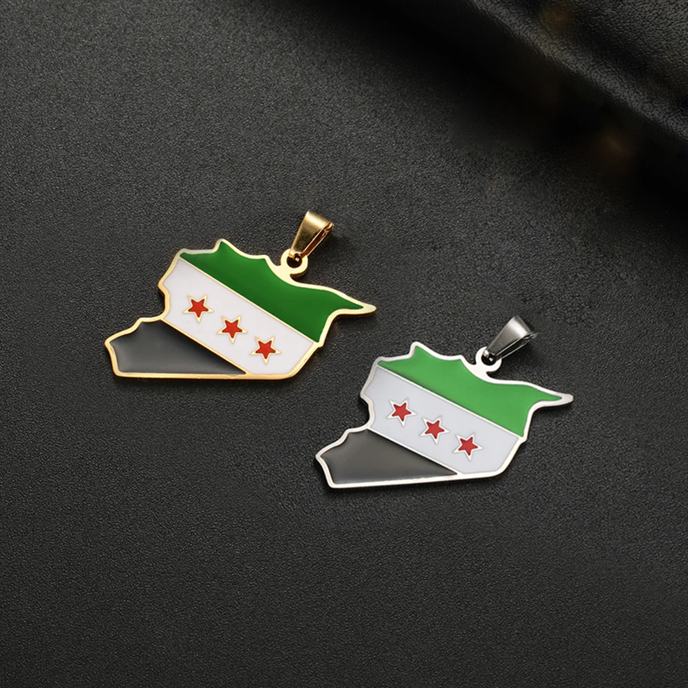 EUEAVAN 1pc Stainless Steel Syria Map Pendant for Necklace Syrian National Flag Charms Jewelry Making Accessories DIY Gift