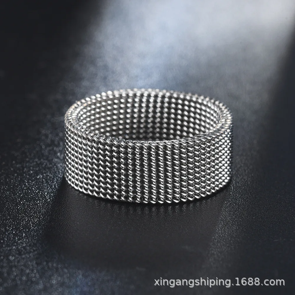 Meetvii New 8mm Wide Stainless Steel Deformable Mesh Rings Titanium Finger Accessories for Women Men Jewelry