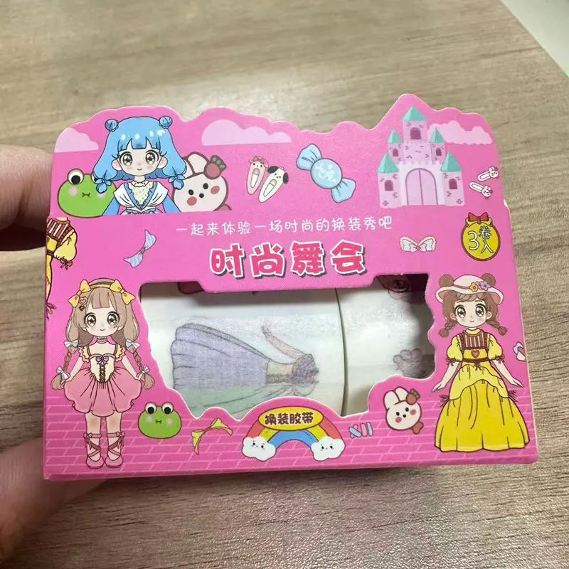1 Kotak Stiker Berpakaian Putri Lucu Set Selotip Washi Kartun Anak Perempuan Stiker Dekorasi Pakaian Karakter Buku Panduan Anak-anak yang Lucu