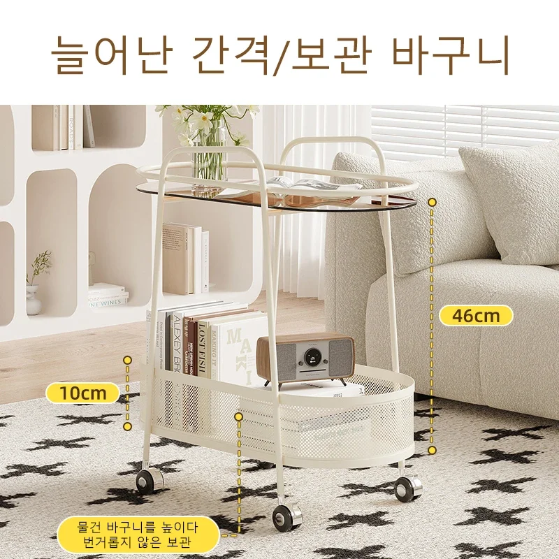 Sofa Side Table Wrought Iron Trolley Rack Sofa Can Be Moved Layer Storage Rack Light Luxury Glass Coffee Table Bedside Table