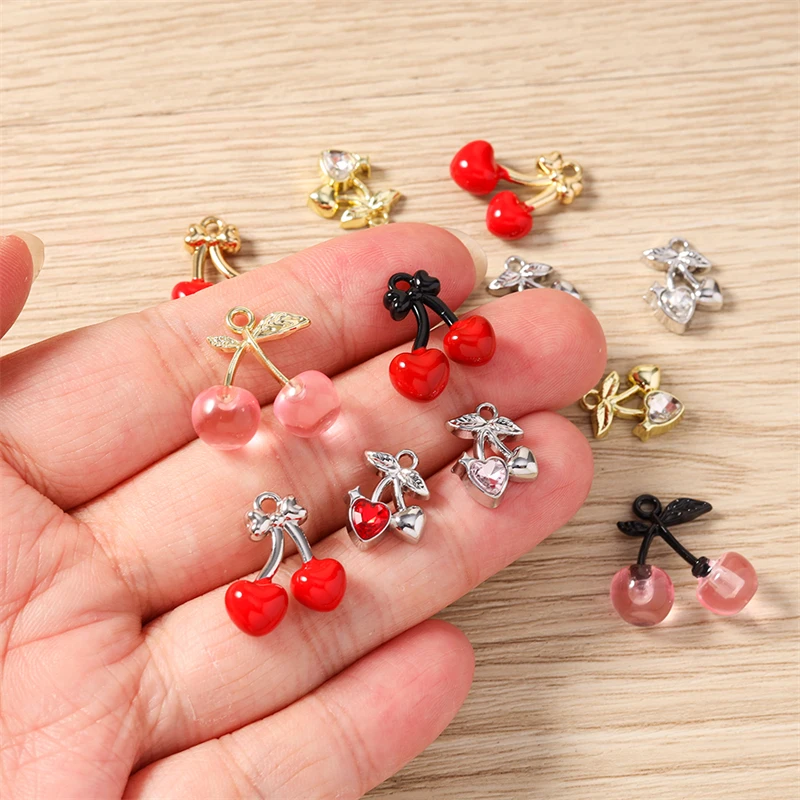 5 Stück gemischte süße Metall-Obst-Kirsch-Anhänger für Ohrhänger, Halsketten, Armbänder, DIY-Bastelarbeiten, Schmuckherstellung, Zubehör – Detail 2