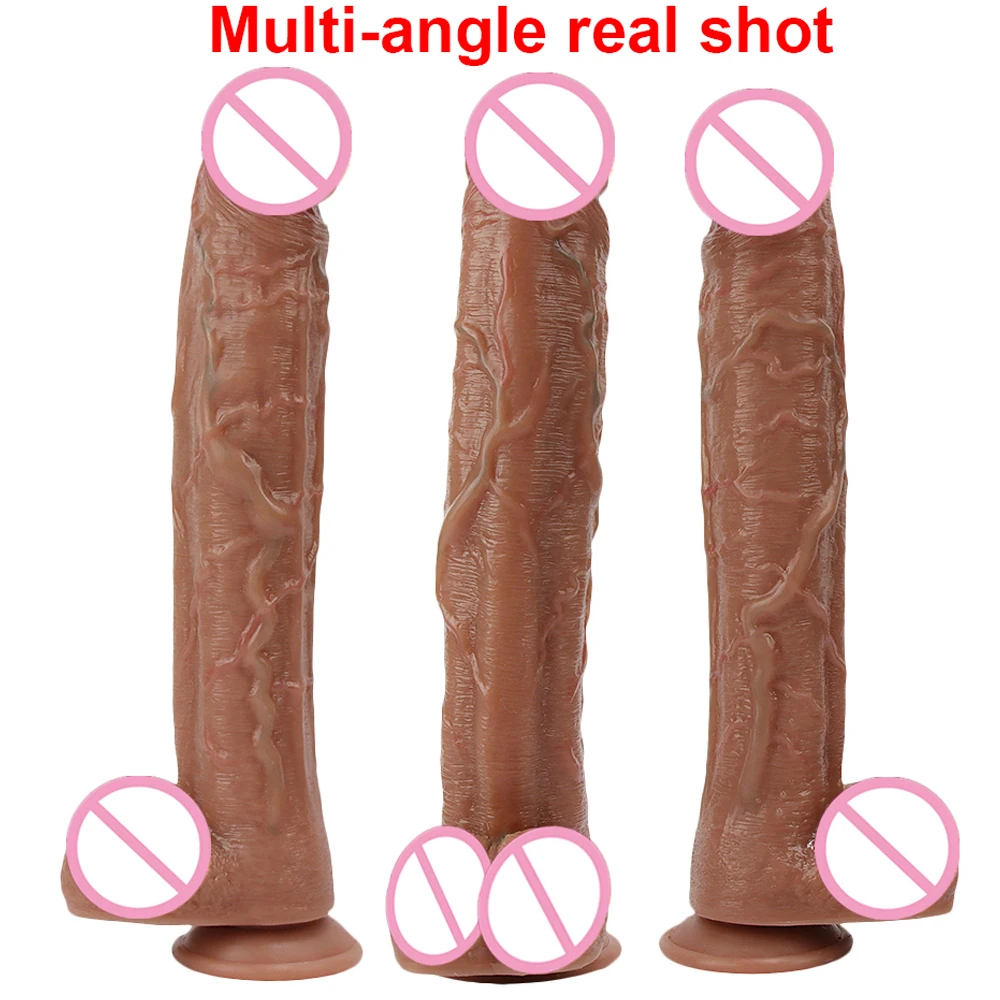 35CM Realistic Silicone Dildo Black Large Penis Sex Toy For Men Women With Thick Glans Real Dong Powerful Suction Cup Stiff Cock