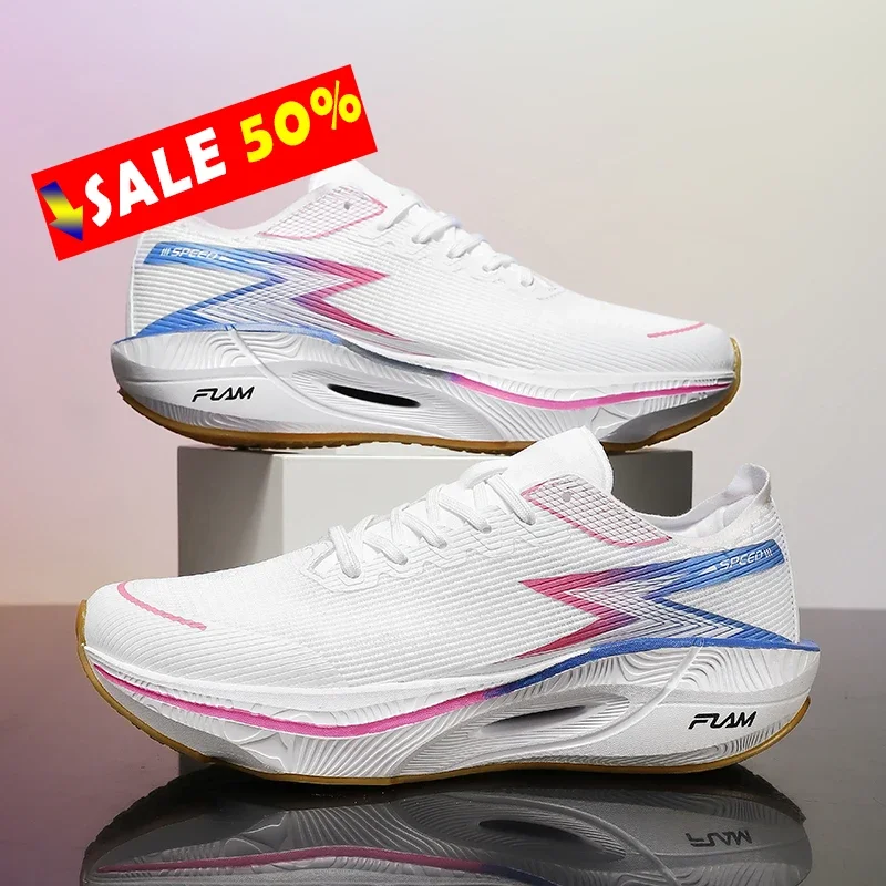 

2025 New Running Shoes Carbon Board Marathon Men Sports Breathable Lightweight Women's Comfortable Athletic Nonskid Sneakers