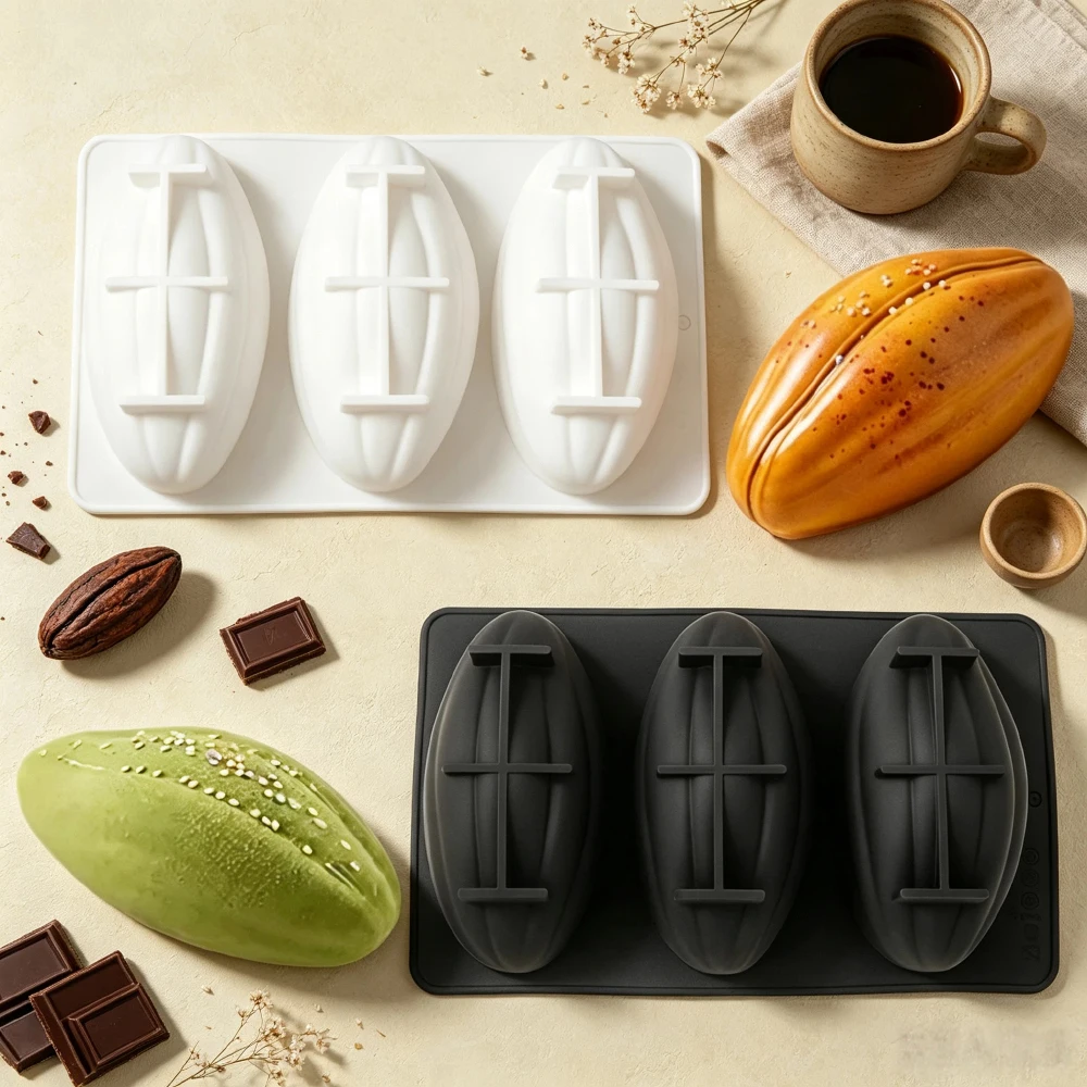 Cocoa Pod Design 3 or 6-Cell French Mousse Cake Mould Silicone Chocolate Mold Dessert Baking Tools Kitchen Silicone Bakeware