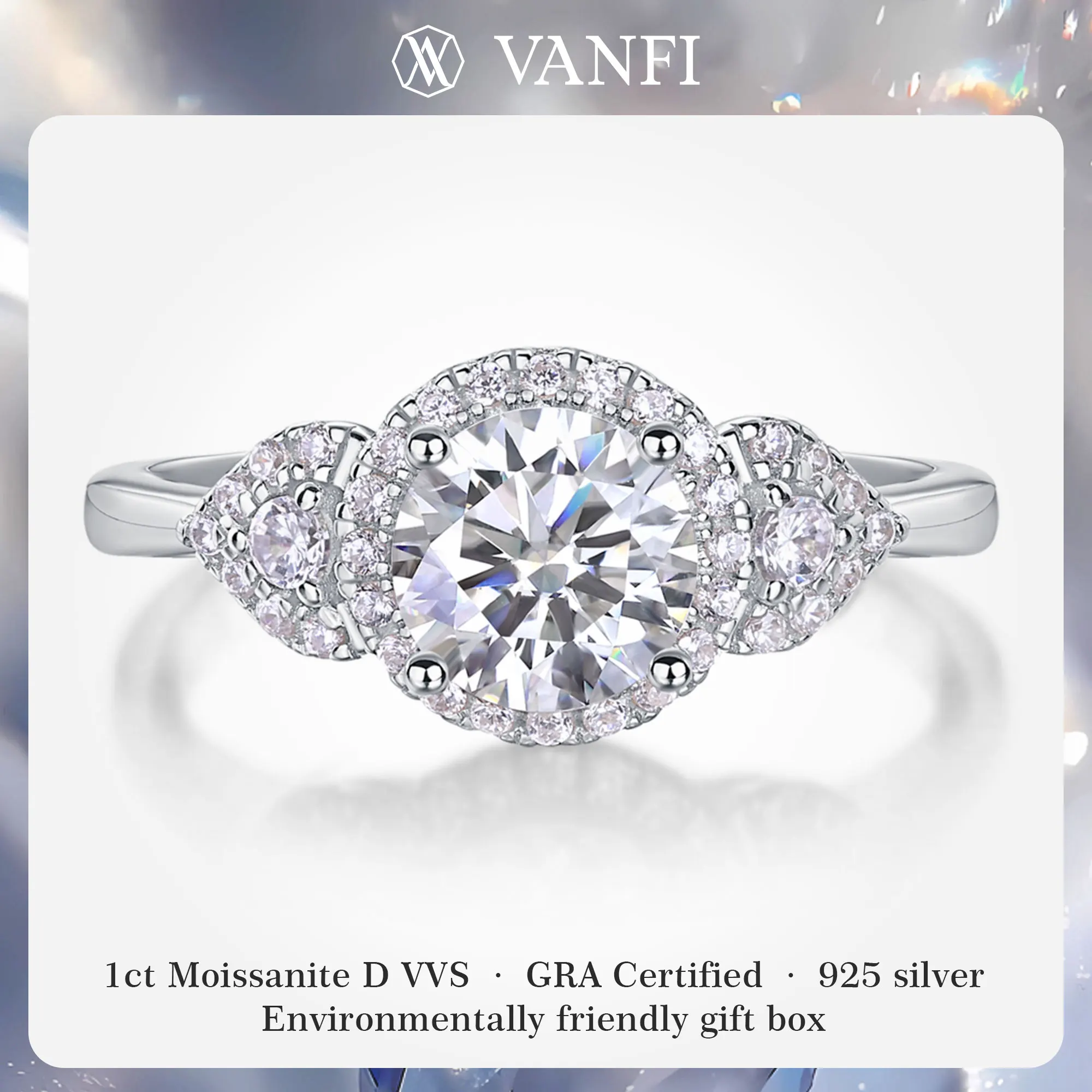 

kfvanfi 1ct moissanite s925 sterling silver flower women's ring plated with 18k white gold lab diamond wedding banquet jewelry