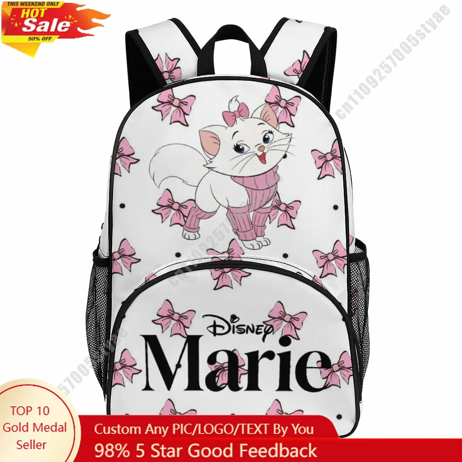 

Marie Capacity Backpack Disney Cartoon Decorate Fabric Bags Design Your Photo Logo Text Party Holiday Custom Present