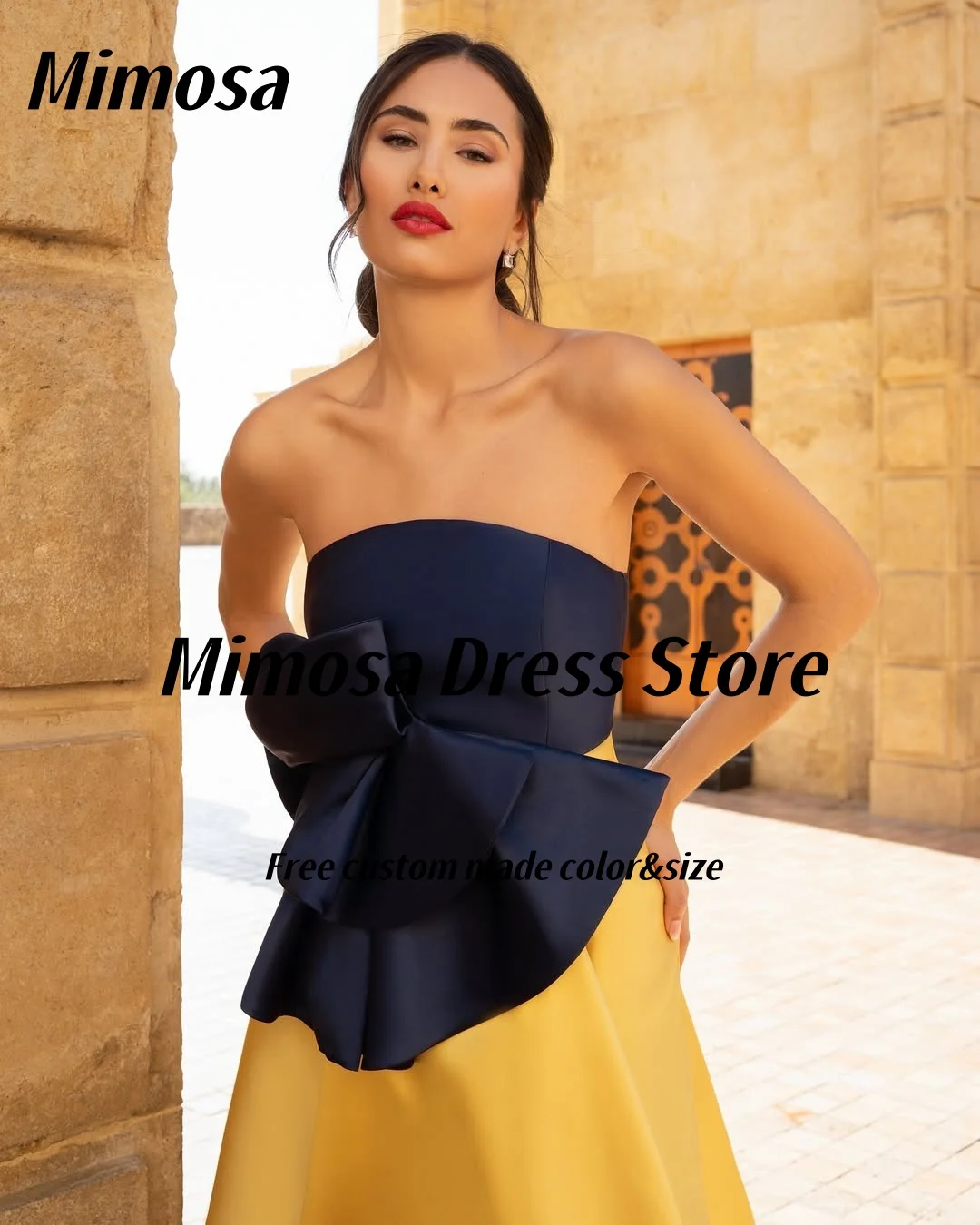 Mimosa – robe de bal de couleur contrastée, sans bretelles, Sexy, dos nu, longueur cheville, robes de fête de remise de diplôme, personnalisées, 2025