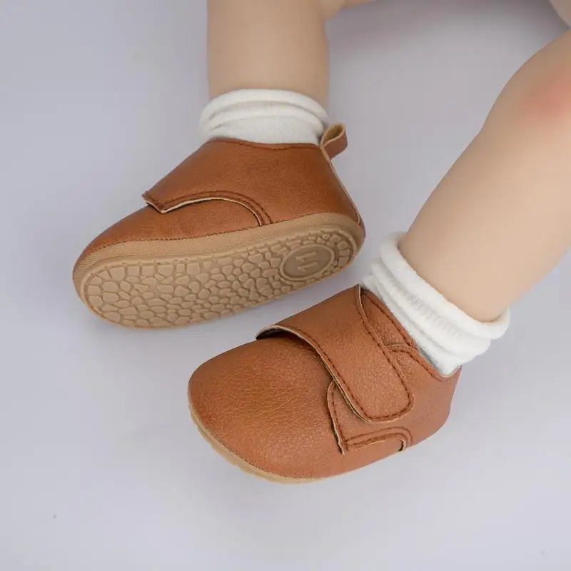 KIDSUN  Baby Shoes Girl Boy Unisex PU Leather Rubber Sole Non-slip Hook Loop Infant Toddler First Walkers Fashion Moccasins