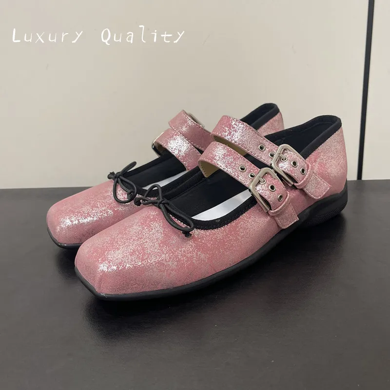 

Women's flat shoes comfortable leather flat shoes ballet shoes women's round toe belt buckle fashionable casual shoes