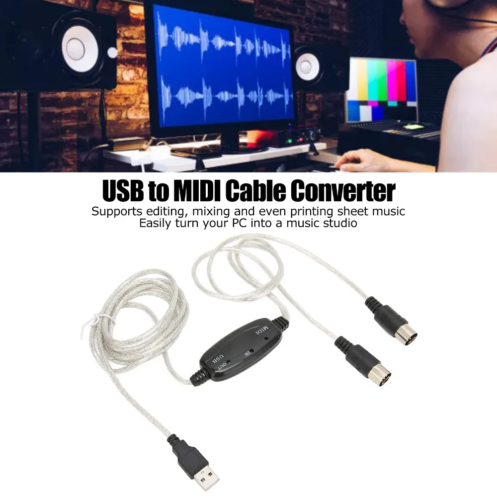 Cable USB a MIDI 2 en 1, sin necesidad de controladores, Plug and Play, 16 canales, PC a sintetizador, cable adaptador MIDI de 2 m/6,5 pies