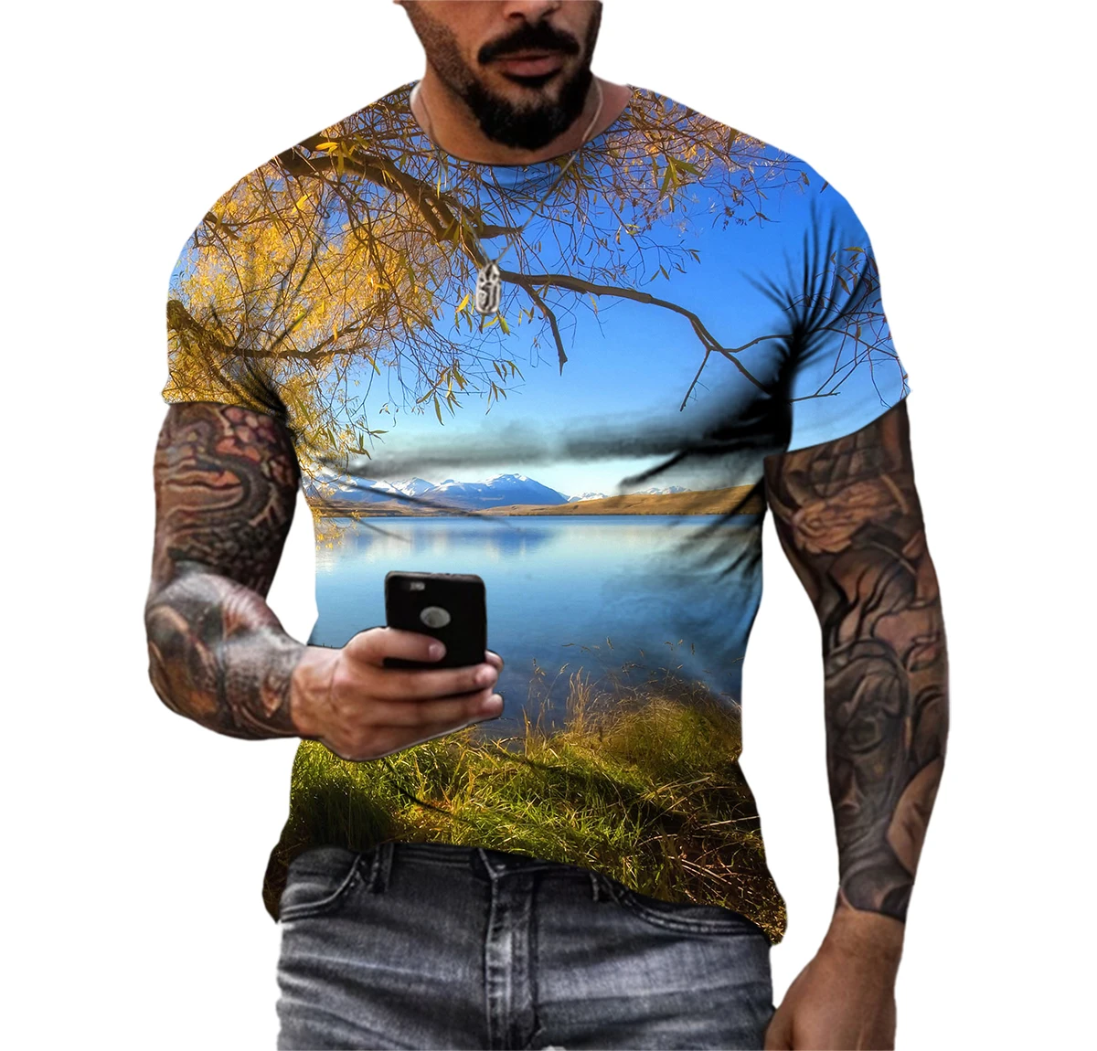 Beautiful Natural Scenery Men T-Shirts Casual HD 3D Print Pattern Tee Hip Hop Harajuku Personality Round Neck Short Sleeve Top