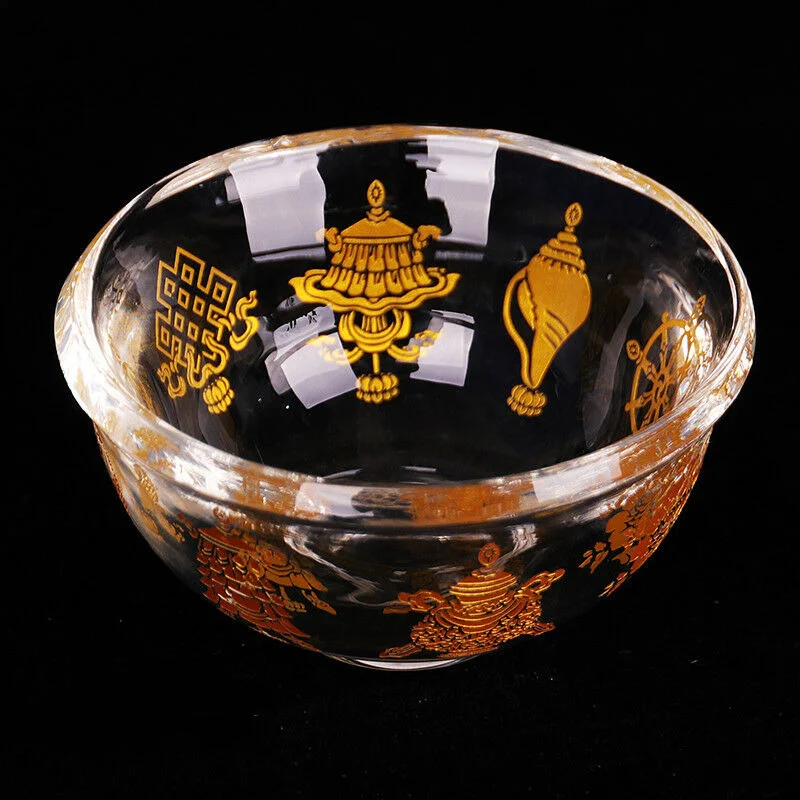 

Tibetan Buddhist Offering Water Bowl Cup Buddhist Symbol Vessel Glass Blessed