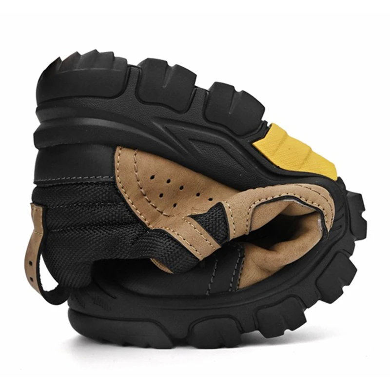 Autumn Climb Shoes Men's Real Leather Hiking Shoes Soft-Soled Anti-Slip Toe-Cover Work Shoes Low-Top Lace Up Thick-Soled Outdoor