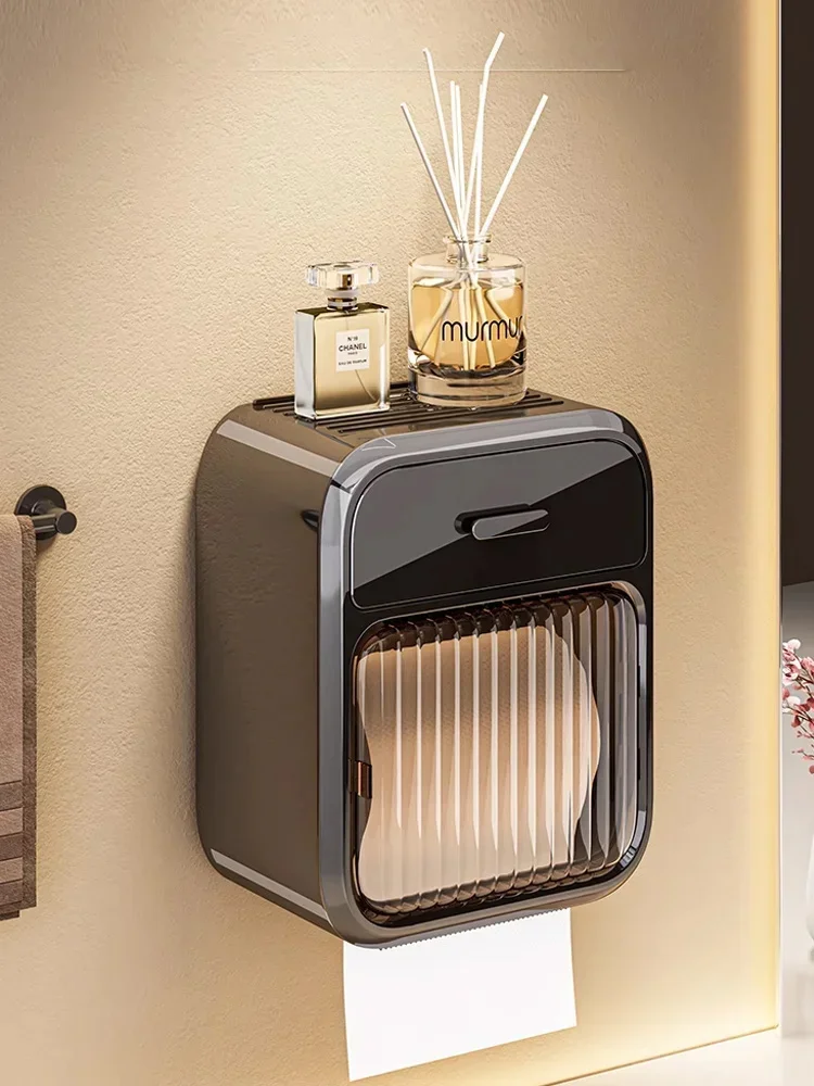 Wall Mounted Tissue Box Toilet Paper Box Bathroom black Roller Tissue Holder Toilet Paper Roll Storage Rack Bathroom Accessories