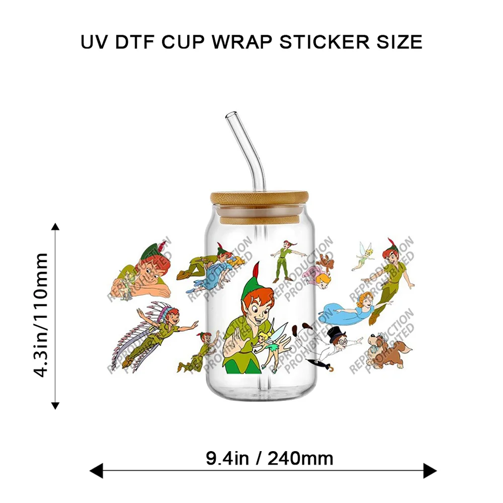 Fairy Adventure Cartoon UV DTF Cup Wrap Transfer Stickers For 16oz Libbey Glass Can Waterproof Self‑Adhesive DIY Drinkware Decor