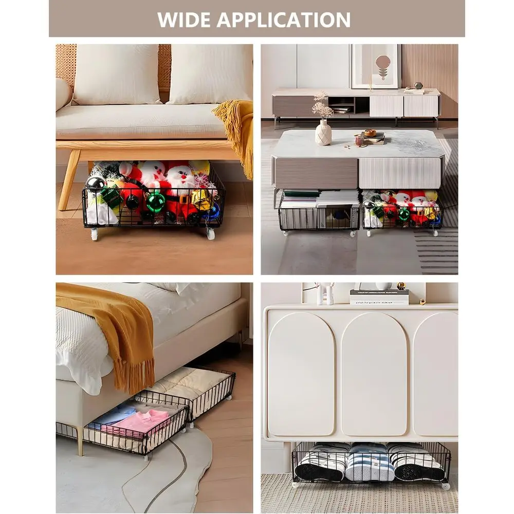 Organizer na kółkach pod łóżko z 4 szufladami i otwartą konstrukcją na buty i inne rzeczy