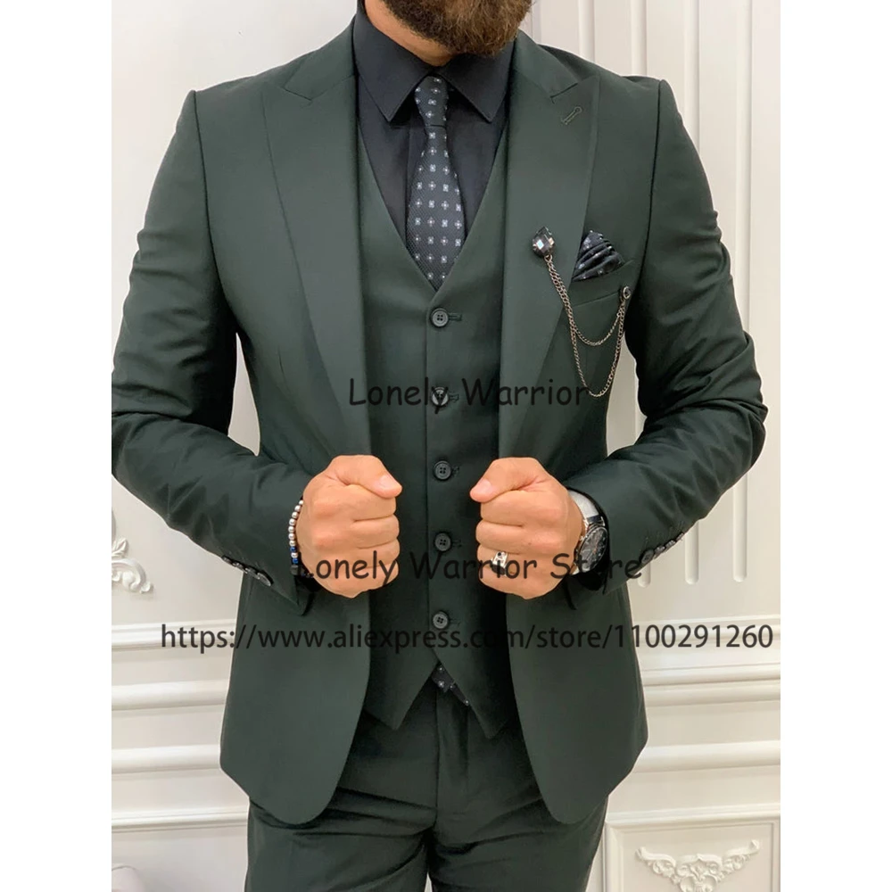

Fashion Dark Green Mens Suits Formal Business Blazer Slim Fit Wedding Groom Tuxedo 3 Piece Set Terno Masculino Jacket Vest Pants