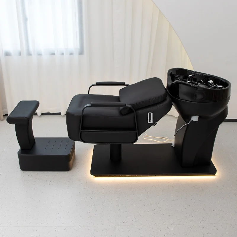 سرير شامبو لصالون الحلاقة، سرير دافق شبه مستلق، سرير لكمة شعر عميق من السيراميك المقاوم للصدأ عالي الجودة