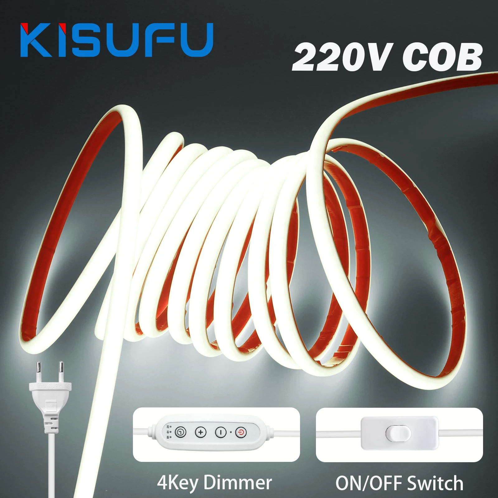 

Dimmable 220V COB LED Strip Adhesive Neon Super Bright 288LEDs/M White Natural Warm Waterproof Kitchen Room Flexible Ribbon Lamp