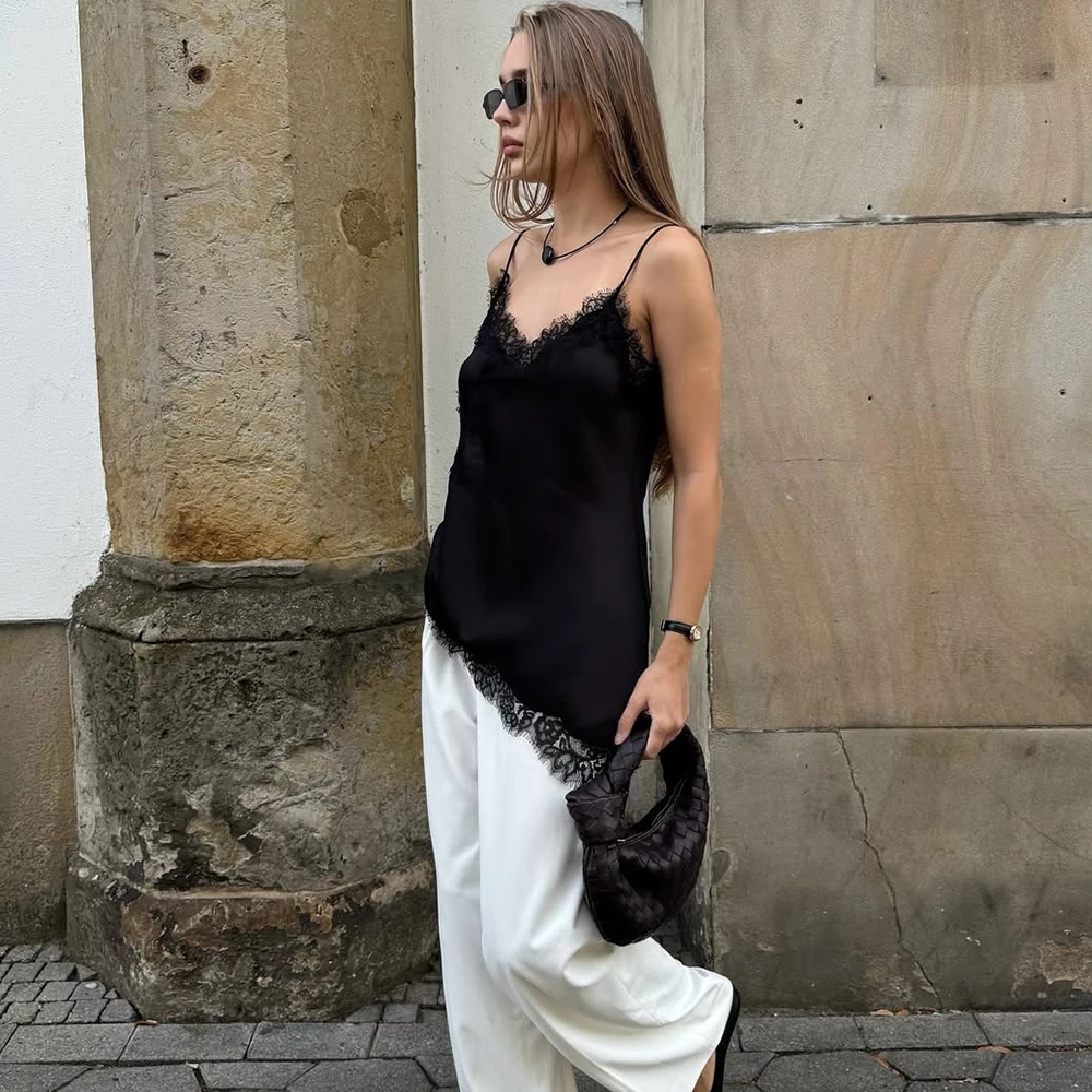 Tuularose Sexy Lace Tank Top Women Solid Lace Patchwork
