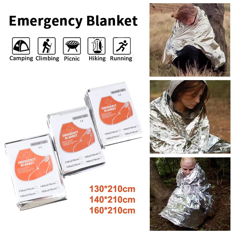Emergency Rescue Blanket Outdoor Waterproof Keep Warm Survival Blanket Insulation Sunscreen Blanket 130/140/160*210CM