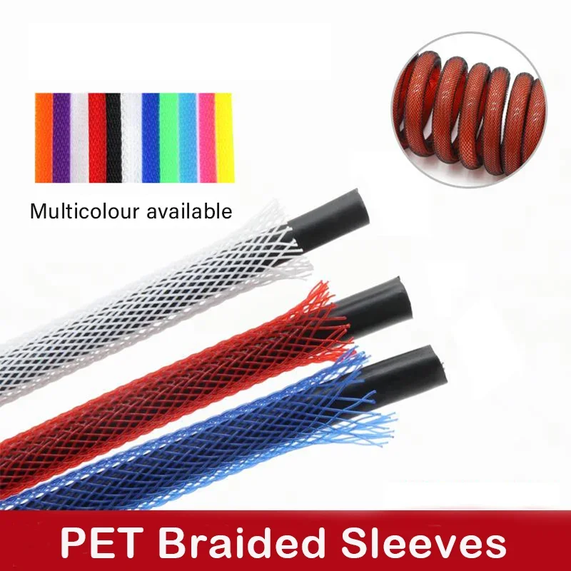 

2M PET Expandable Braided Sleeve 2/4/6/8/10/12/14/16/20/25/30/40mm High Density Insulation Nylon Cable Protector Sheath DIY