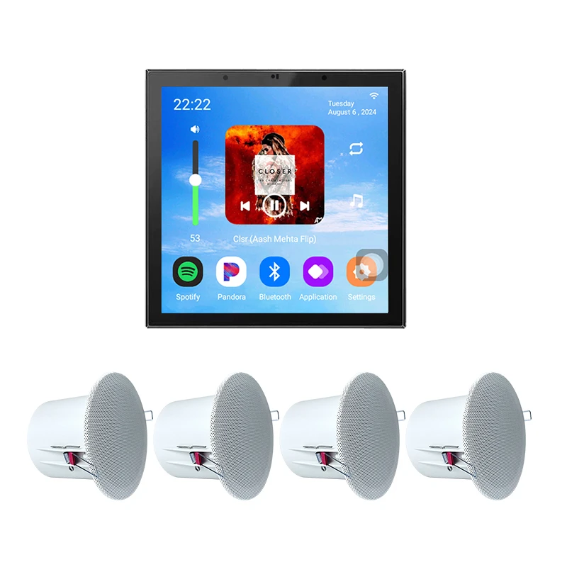 

4 Inch Tuya Smart Home Wall Amplifier Audio with Android 11 WiFi Alexa Remote Control for Home Background Speakers Amplificador