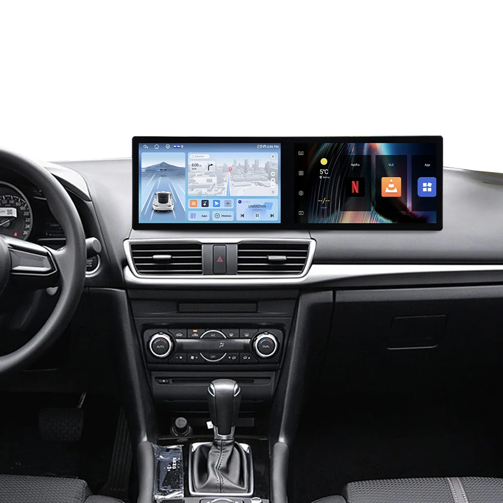 

23-дюймовое двухэкранные автомобильное радио для Mazda 3 2013-2019, Android 14, GPS-навигация, мультимедийный плеер, беспроводной Carplay, головное устройство
