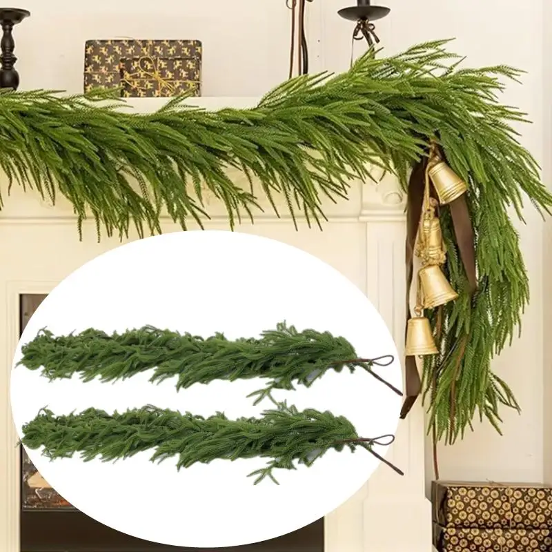

2025 New Christmas Norfolk Pine Garland With Lights For Mantle Fireplace Decor Artificial Pine Branches Wreaths Home Table Decor